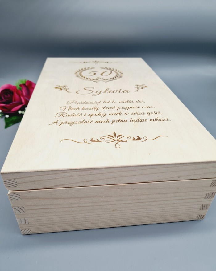 Skrzynka drewniana na wino podwójna, skrzynka z grawerem, skrzynka drewniana na wino personalizowana, na urodziny