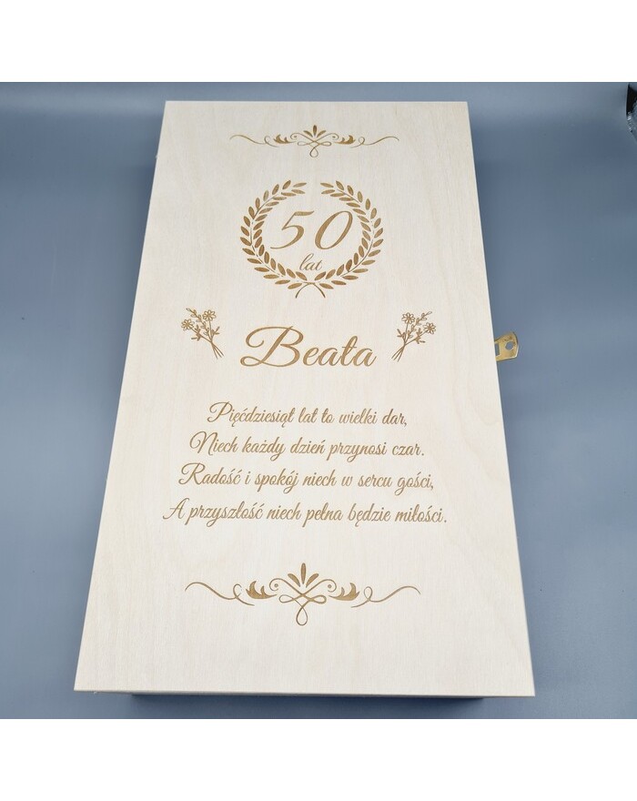 Skrzynka drewniana na wino podwójna, skrzynka z grawerem, skrzynka drewniana na wino personalizowana, na urodziny