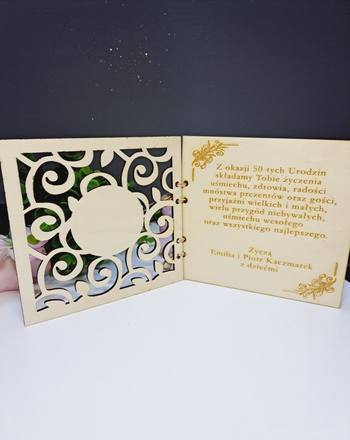 Kartka na urodziny, drewniana kartka personalizowana na urodziny