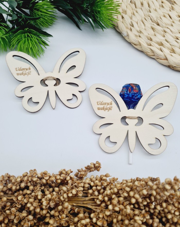 Tabliczka na lizaka, drewniana, motyl na lizaka