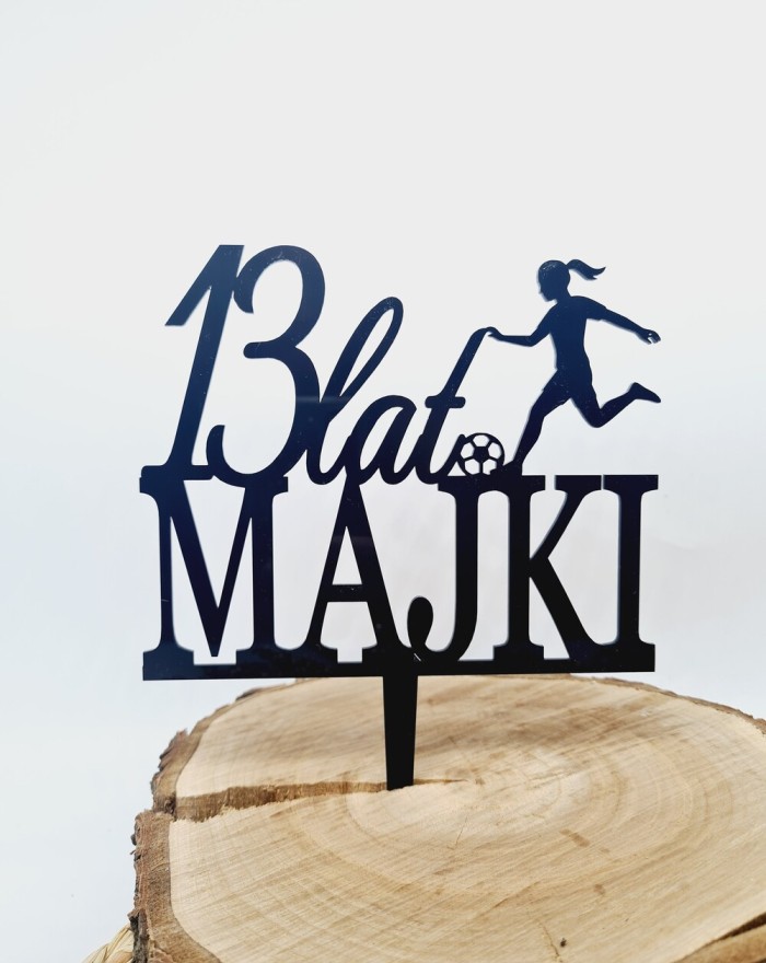 Topper na tort piłkarka, piłka nożna, imię+wiek, topper z plexi personalizowany