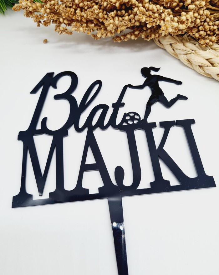 Topper na tort piłkarka, piłka nożna, imię+wiek, topper z plexi personalizowany