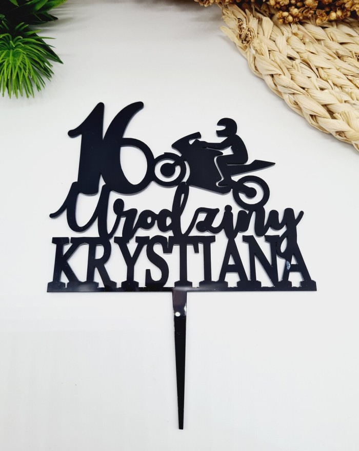 Topper na tort motor, imię + wiek, topper motocykl