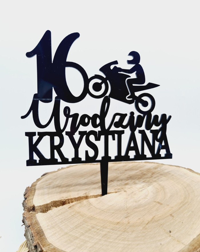 Topper na tort motor, imię + wiek, topper motocykl