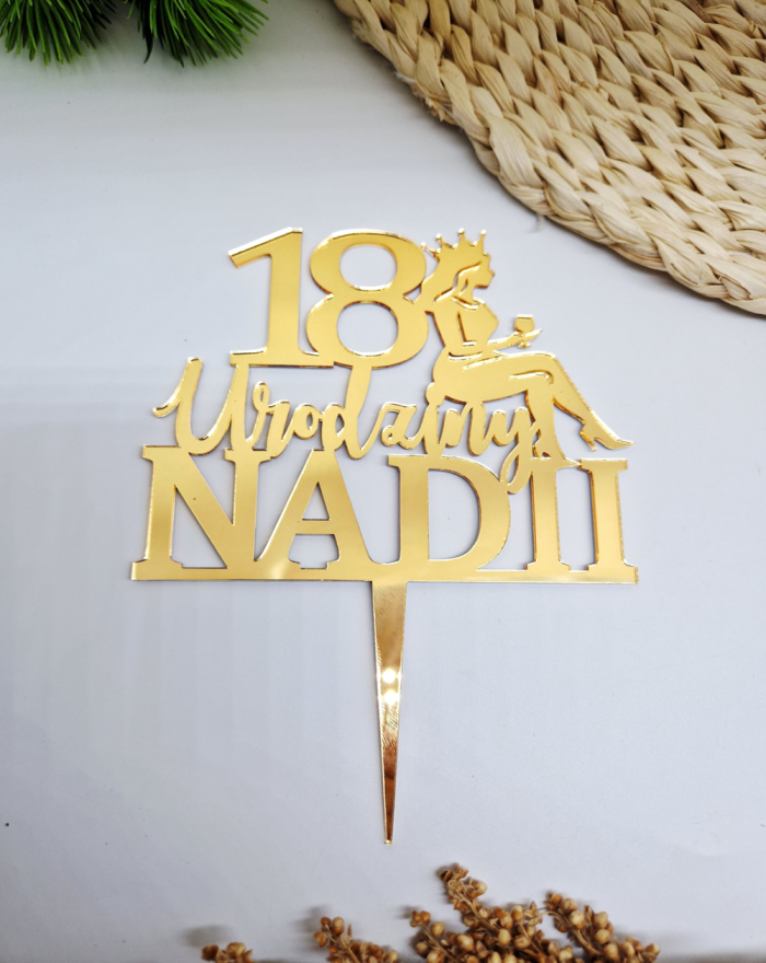 Topper na tort na urodziny, topper z plexi, personalizowany wiek+imię