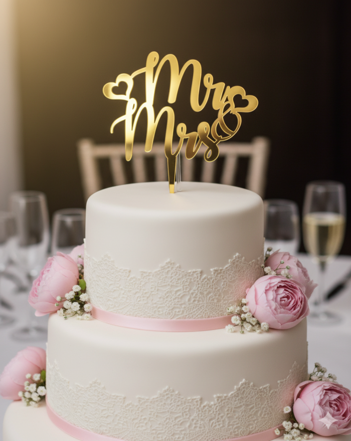 Topper na tort mr&mrs , topper na tort ślubny