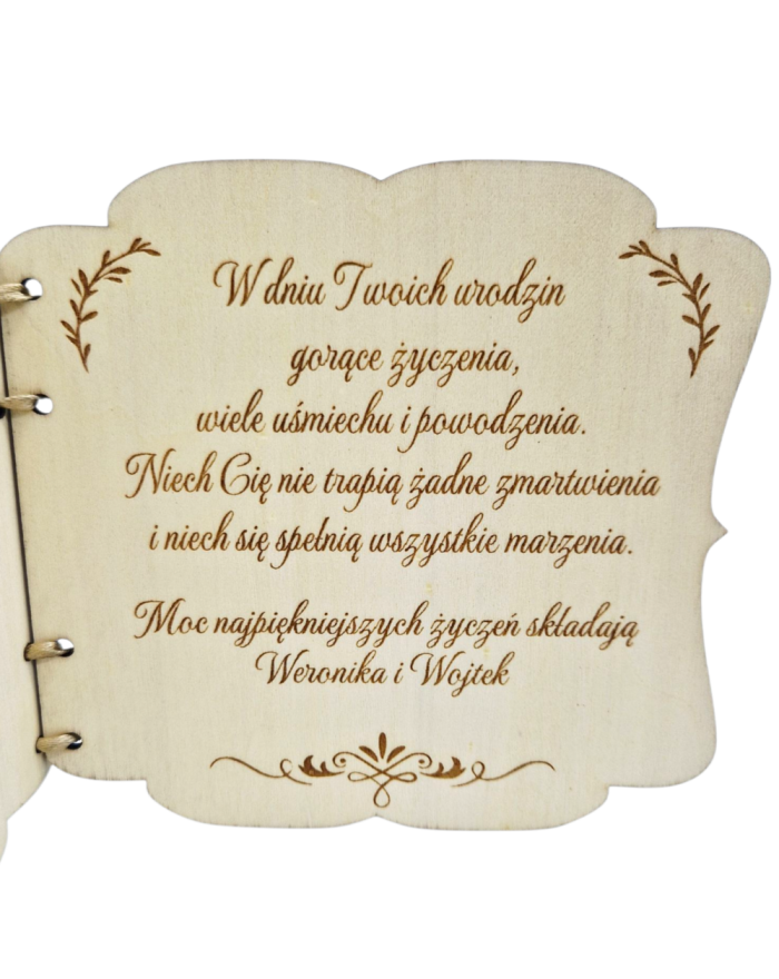 Kartka na urodziny, drewniana kartka na urodziny, personalizacja imię, wiek