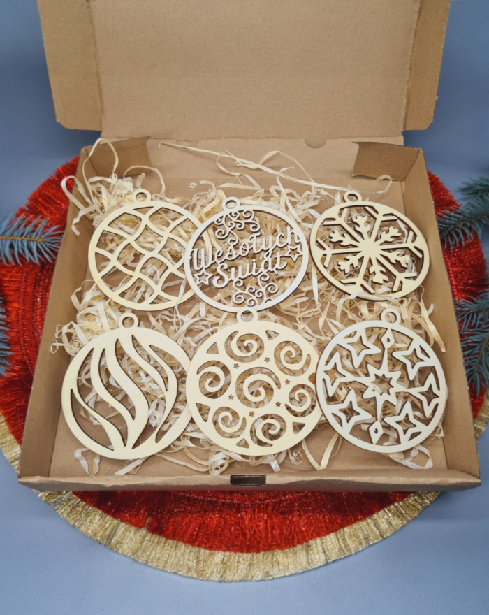 Drewniane bombki, zestaw