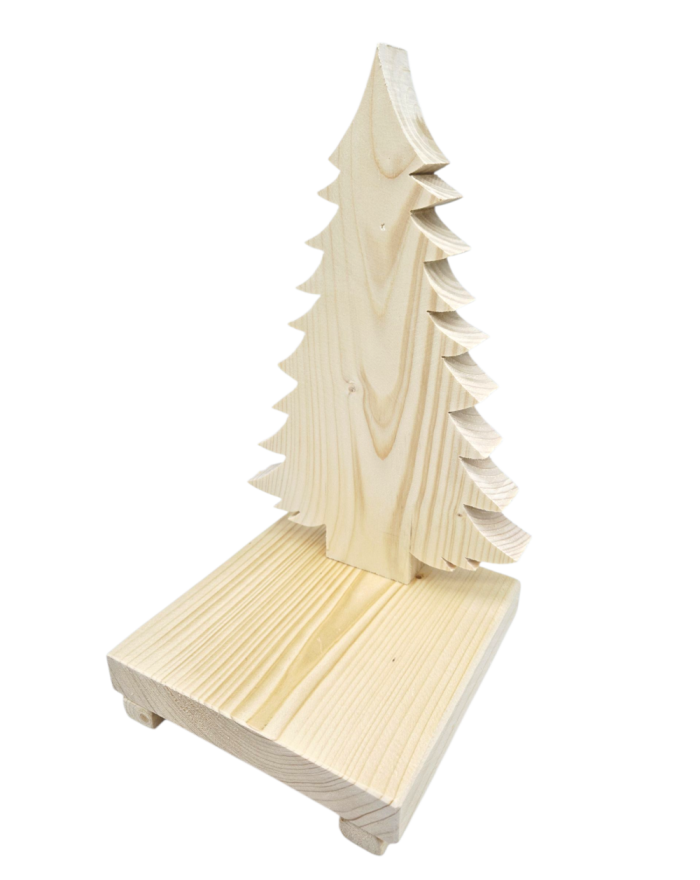 Drewniana choinka z podstawką 31x16 cm – baza do dekoracji i kompozycji kwiatowych, naturalna lub opalana