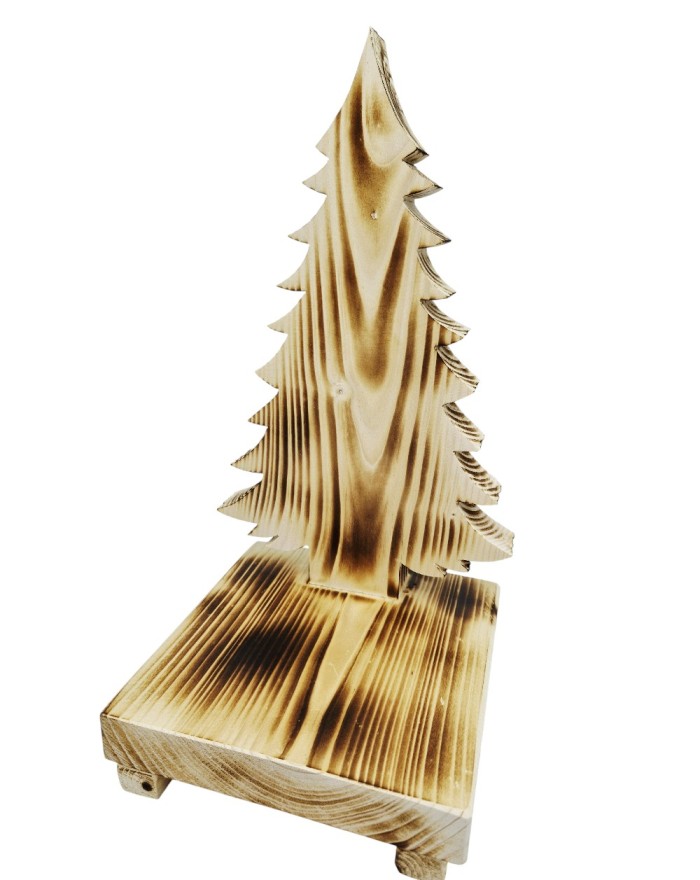 Drewniana choinka z podstawką 31x16 cm – baza do dekoracji i kompozycji kwiatowych, naturalna lub opalana