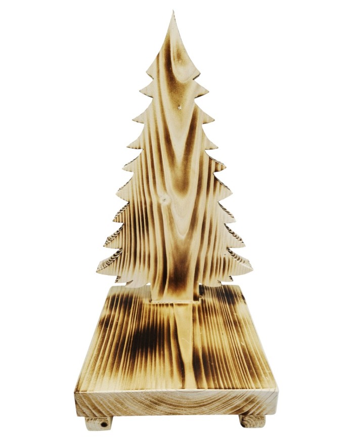 Drewniana choinka z podstawką 31x16 cm – baza do dekoracji i kompozycji kwiatowych, naturalna lub opalana