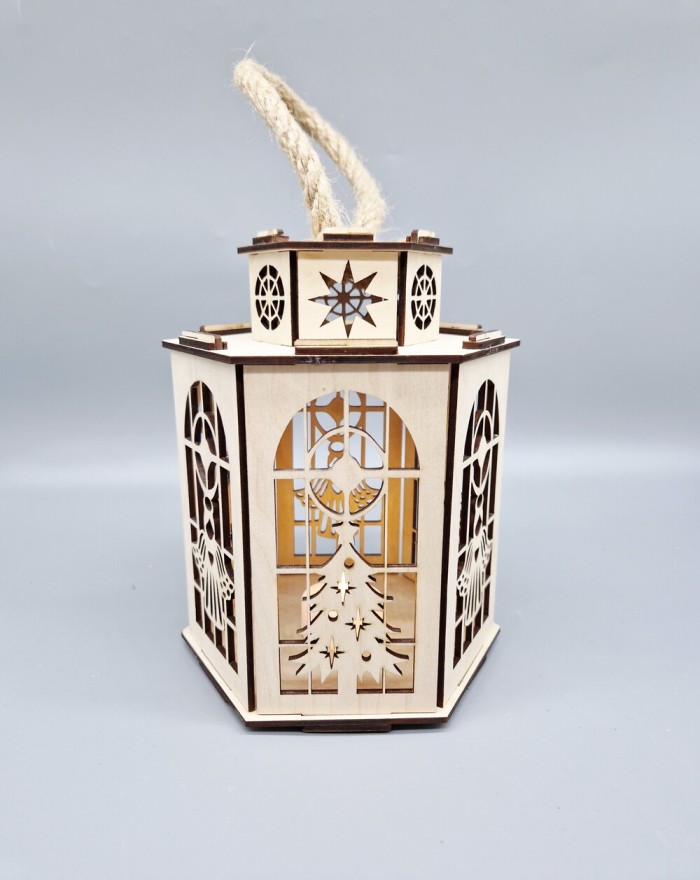Lampion adwentowy na Roraty, lampion świąteczny z drewnianej sklejki
