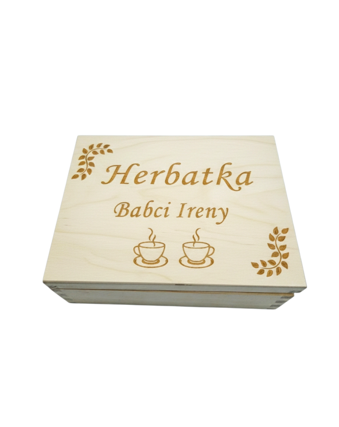 Drewniana skrzynka  na herbatę, herbaciarka dla babci, upominek dla babci