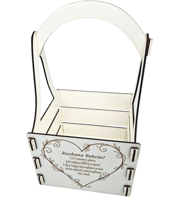 Skrzynka na kwiaty, nosidło na kwiaty lub słodycze, personalizowany upominek na Dzień Babci i Dziadka