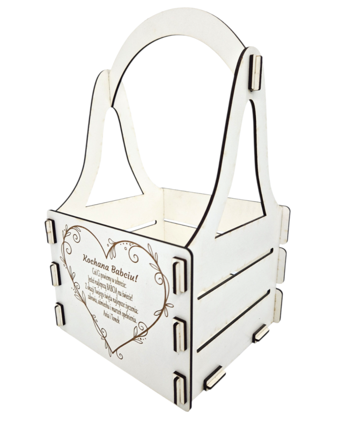 Skrzynka na kwiaty, nosidło na kwiaty lub słodycze, personalizowany upominek na Dzień Babci i Dziadka