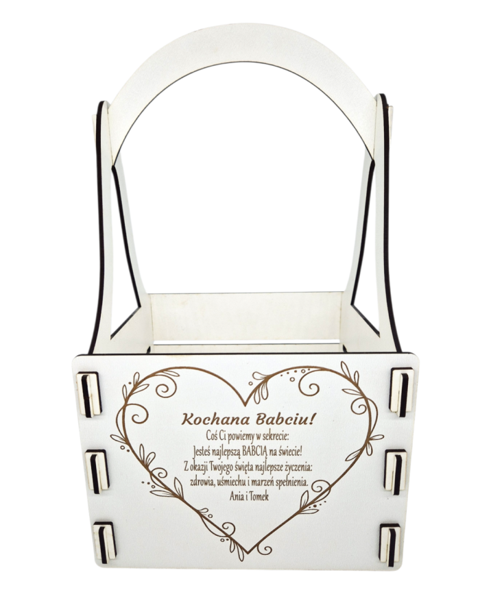 Skrzynka na kwiaty, nosidło na kwiaty lub słodycze, personalizowany upominek na Dzień Babci i Dziadka