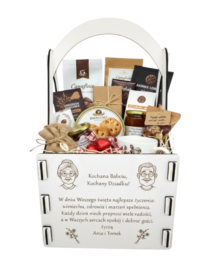 Skrzynka na kwiaty, nosidło na kwiaty lub słodycze, personalizowany upominek na Dzień Babci i Dziadka