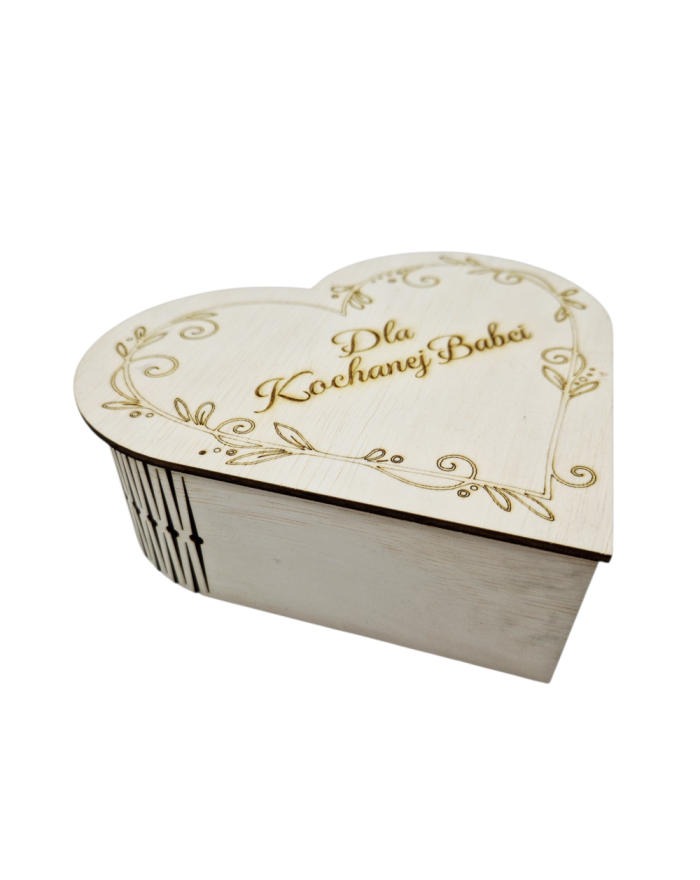 Drewniane pudełko w kształcie serca z grawerem – personalizowane pudełko z drewnianej sklejki 15 cm