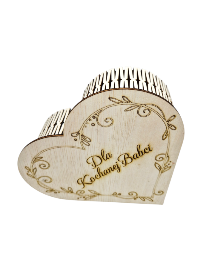 Drewniane pudełko w kształcie serca z grawerem – personalizowane pudełko z drewnianej sklejki 15 cm