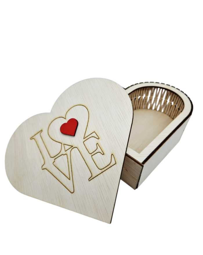 Drewniane pudełko w kształcie serca z grawerem – personalizowane pudełko z drewnianej sklejki 15 cm