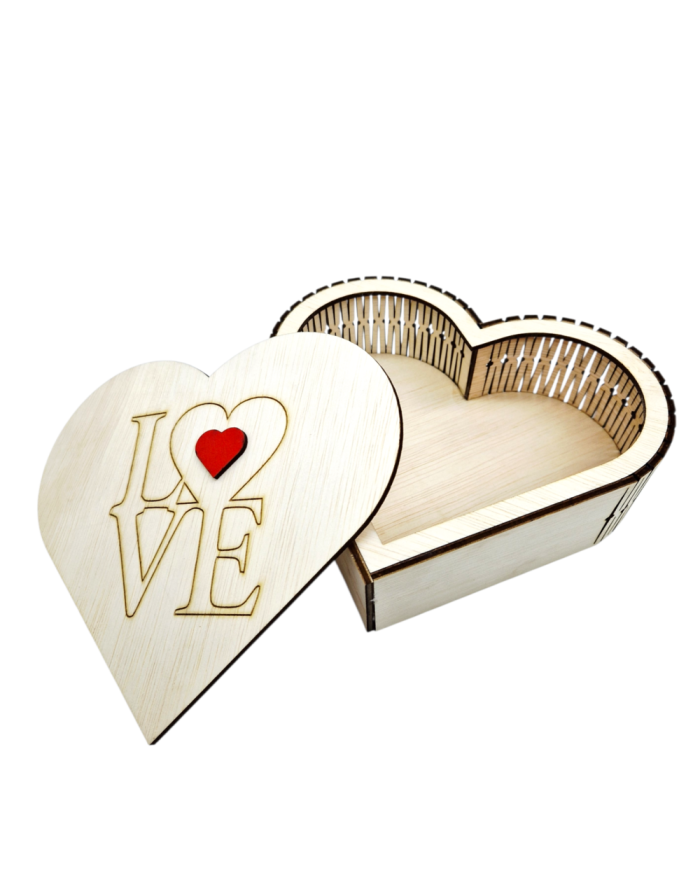 Drewniane pudełko w kształcie serca z grawerem – personalizowane pudełko z drewnianej sklejki 15 cm