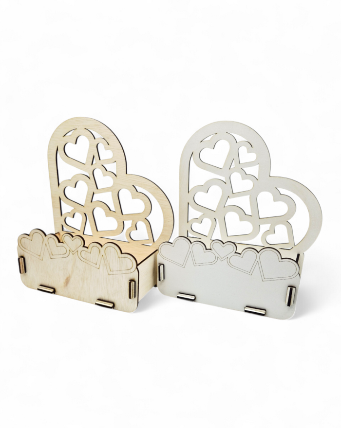 Pudełko baza do stroików SERCE 25 cm – drewniane / białe HDF – dekoracja DIY, kosz florystyczny