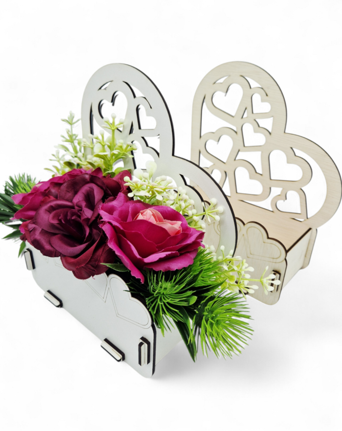 Pudełko baza do stroików SERCE 25 cm – drewniane / białe HDF – dekoracja DIY, kosz florystyczny