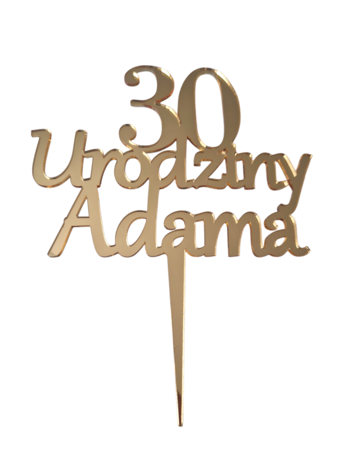 Topper na tort urodzinowy z imieniem i wiekiem – plexi złota | personalizowana dekoracja tortu