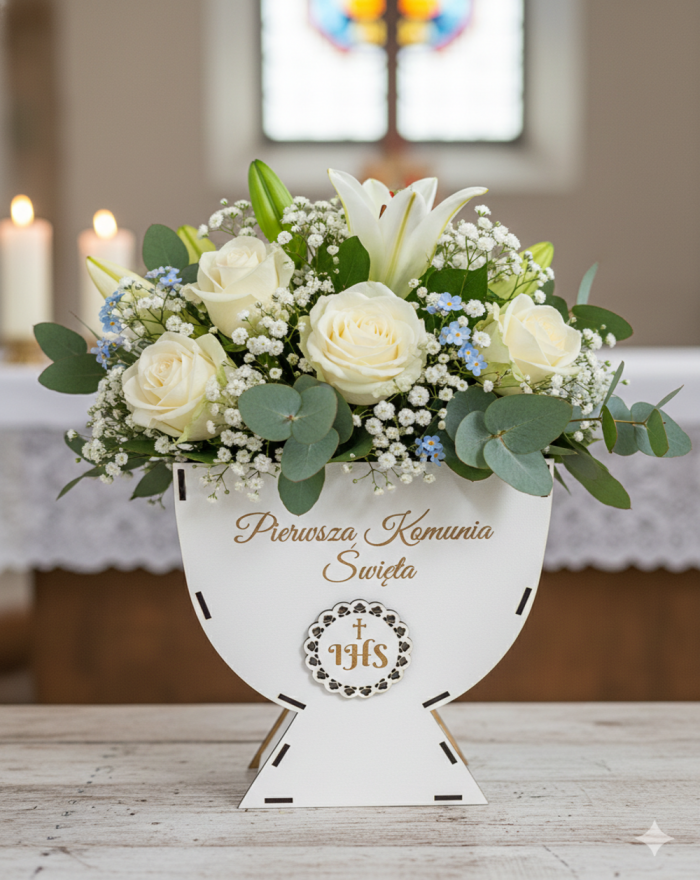 Kielich komunijny Pierwsza Komunia Święta IHS – opakowanie dekoracyjne do aranżacji