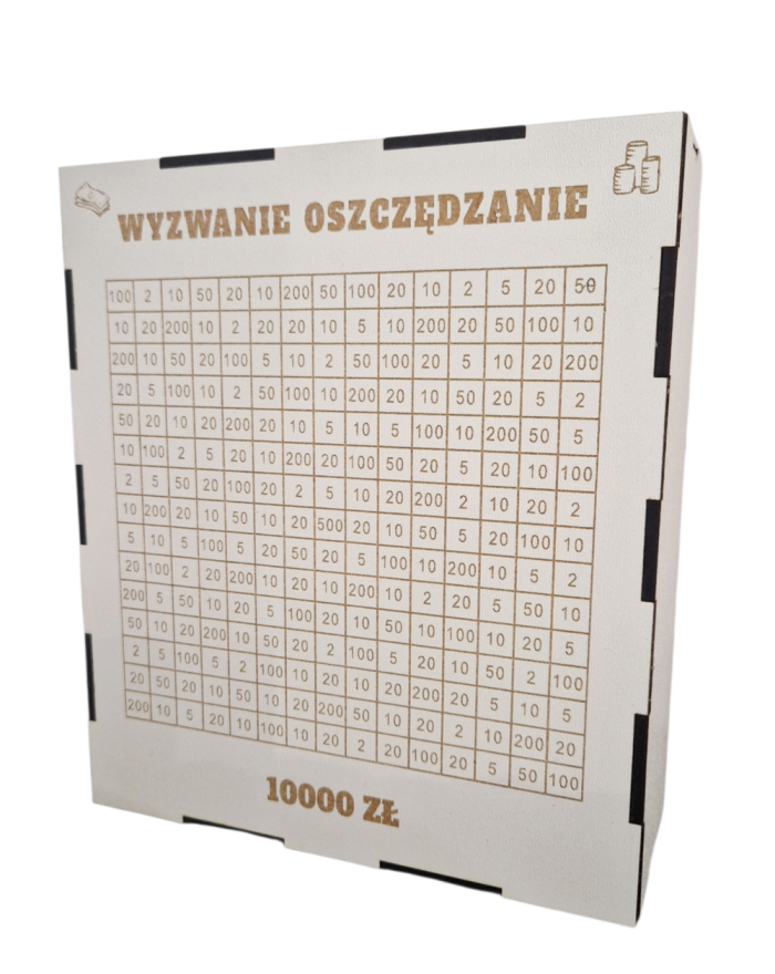 Skarbonka Drewniana „Wyzwanie Oszczędzanie” 2000 zł / 5000 zł /10000 zł– Skarbonka Motywacyjna, Challenge Oszczędnościowy