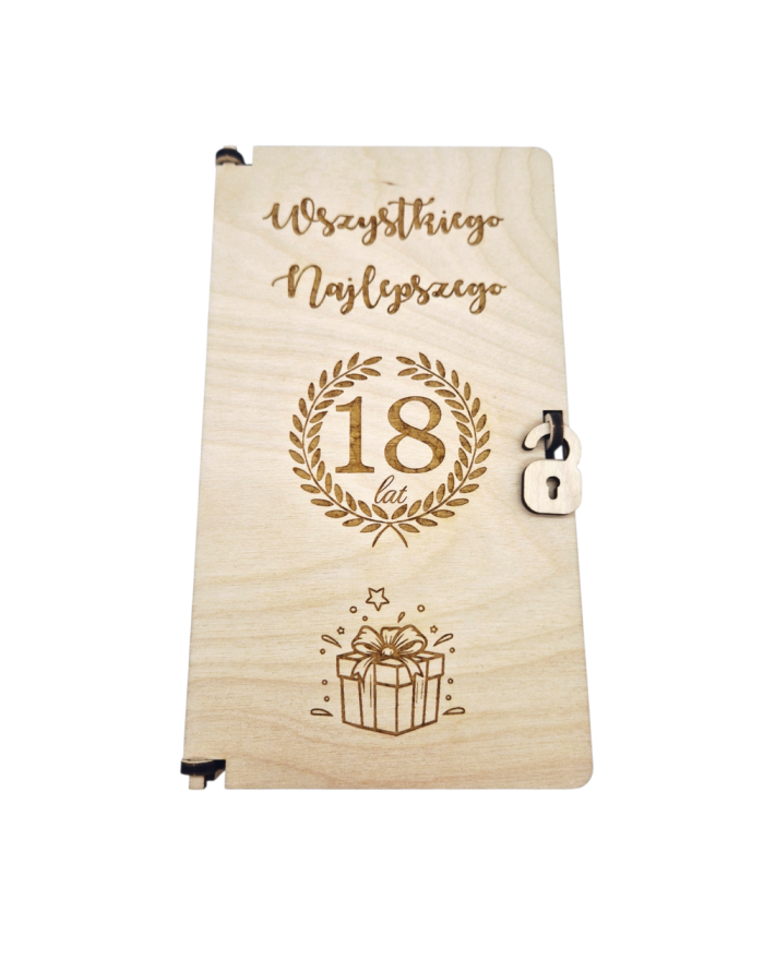 Drewniane Pudełko na 18 Urodziny – Personalizowana Pamiątka na Pieniądze i Czekoladę