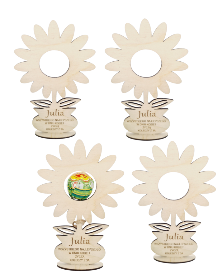 Kwiatek na lizaka, tabliczka na lizaka na podstawce, kwiatek z grawerem