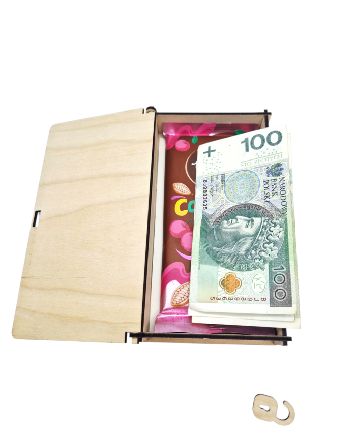 Pudełko na 18-tkę z grawerem "Twoje ostatnie 800+" – Drewniane Etui na Pieniądze i Czekoladę