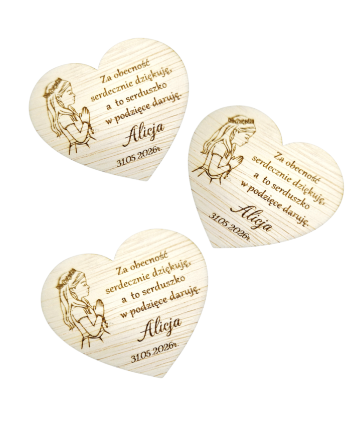 Podziękowanie dla Gości Komunia Magnes Serce Personalizowane Grawer dla dziewczynki