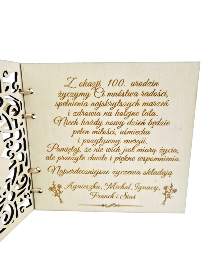 Drewniana kartka na urodziny, kartka personalizowana z grawerem na dowolne urodziny