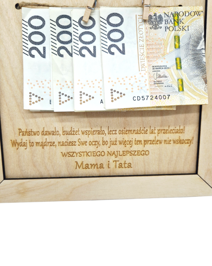 Ramka urodzinowa Twoje ostatnie 800+ – śmieszny prezent na urodziny, drewniana sklejka, dekor personalizowany