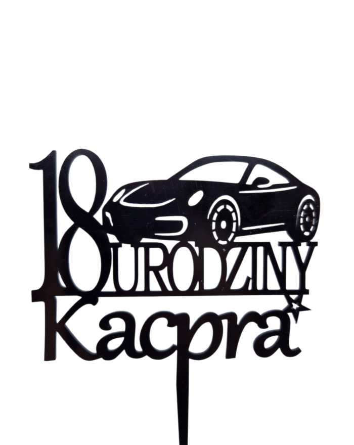 Topper na tort na urodziny z autem, wiek, imię, cyfra, topper na 18 i inne urodziny