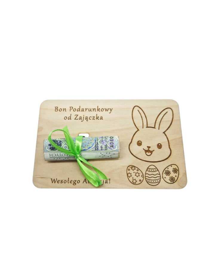 Bon Podarunkowy Wielkanocny na Pieniądze Drewniany Zajączek Sklejka Prezent
