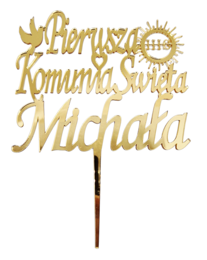 Topper na Komunię z plexi, topper personalizowany, topper na tort komunijny