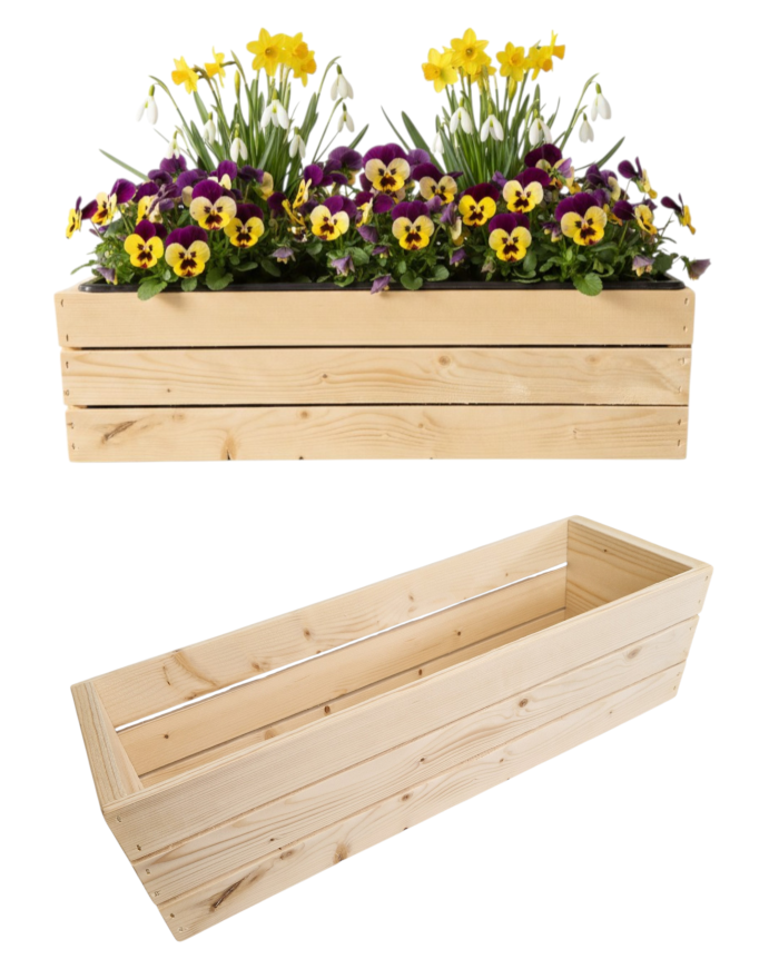 Doniczka Drewniana 51cm Skrzynka + Wkład na Kwiaty