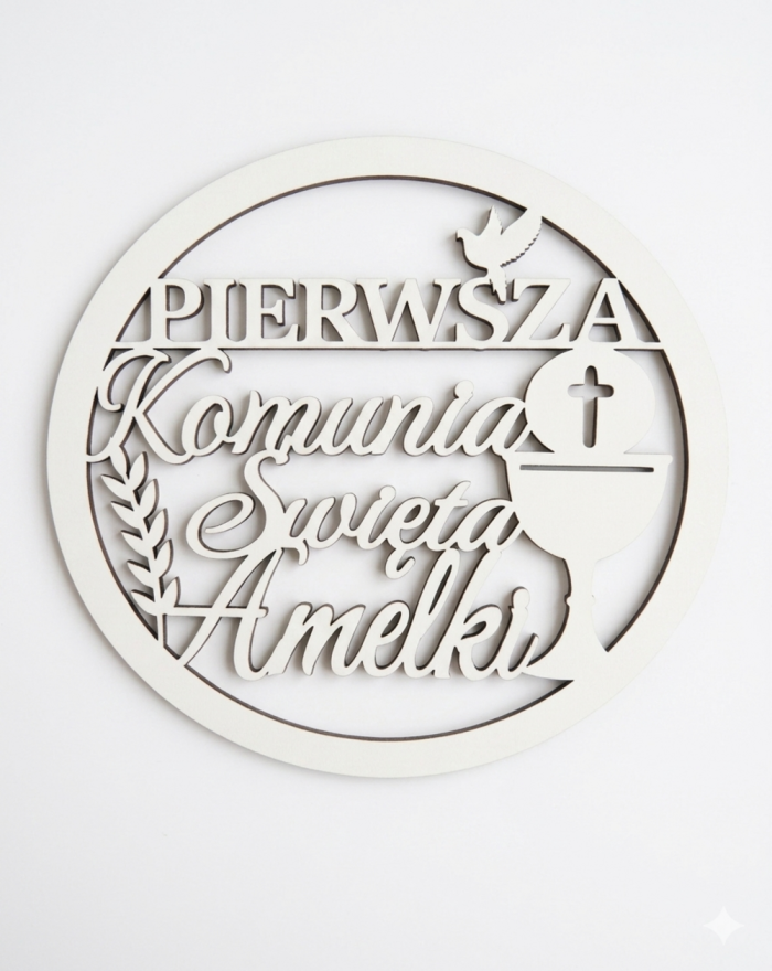 Koło Komunijne Białe Obręcz z Imieniem 39,5cm dekoracja na ściankę