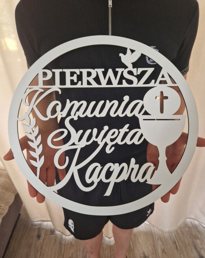 Koło Komunijne Białe Obręcz z Imieniem 39,5cm dekoracja na ściankę