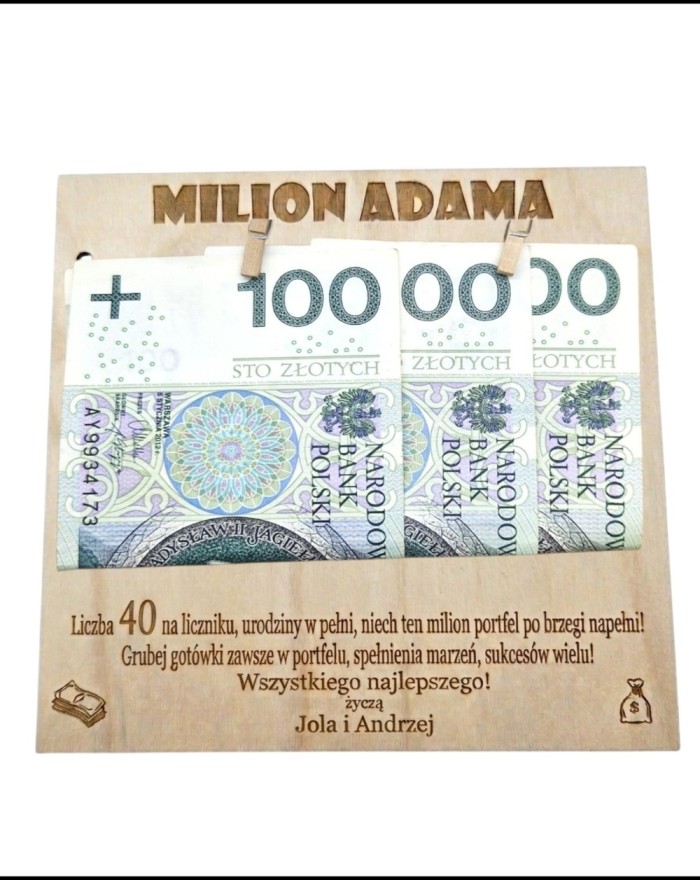 Drewniana kartka na urodziny 18, 30, 40, 50  MILION , personalizowany prezent