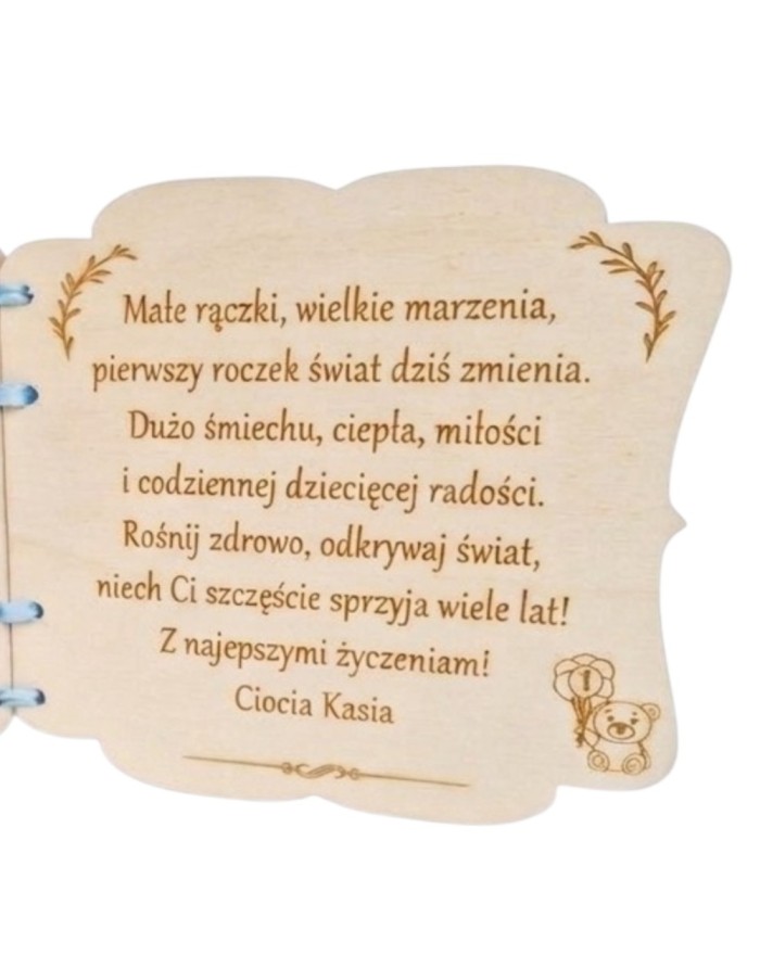 Drewniana Kartka Pamiątka na Roczek 1 Urodziny personalizowana dla chłopca