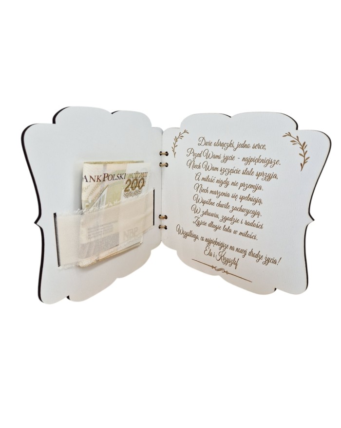 PAMIĄTKA ŚLUBU Kartka na Ślub na Pieniądze Personalizowana Grawer Życzenia
